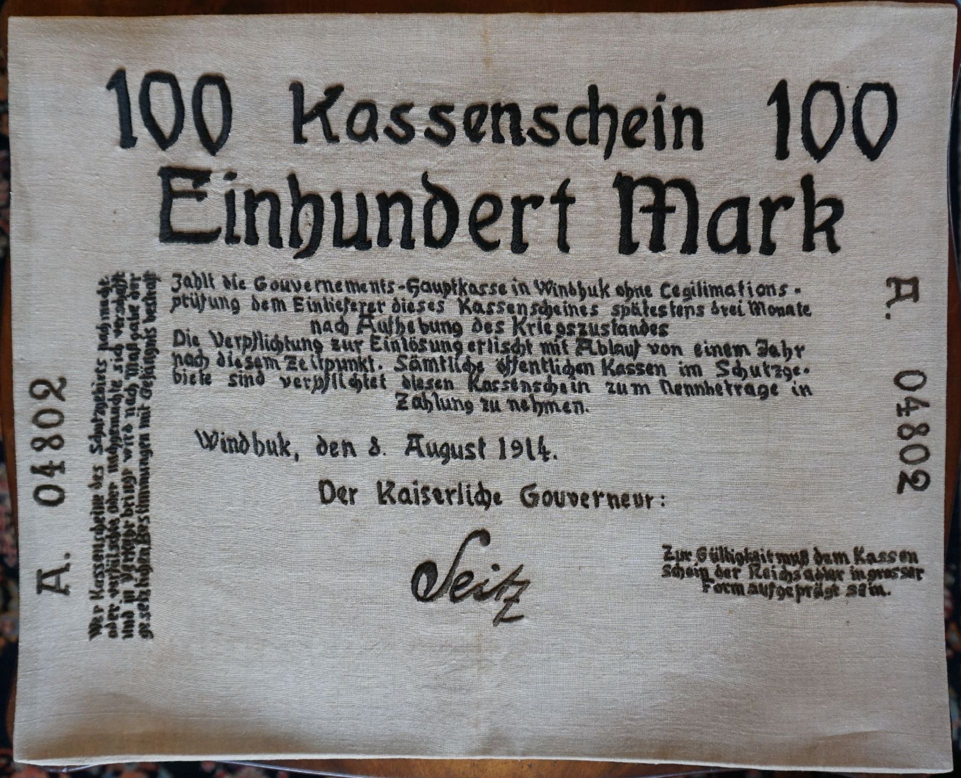 DEUTSCH-SÜDWESTAFRIKA, 1914/15, Kassenschein 100 Mark, sog. Seitz-Note,