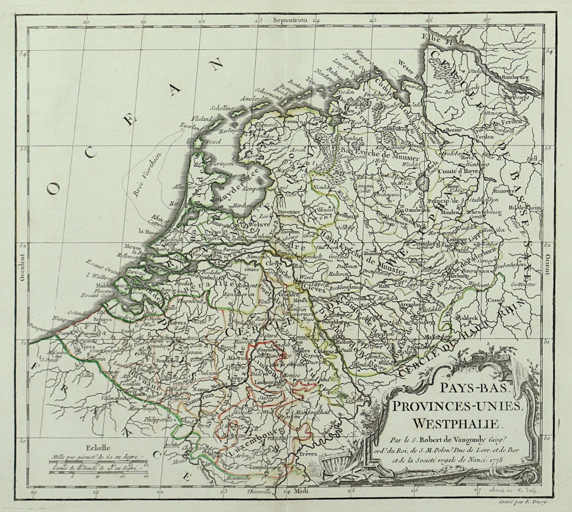 Pays-Bas Provinces-Unies Westphalie, Kupferstich koloriert, E. Dussy, 1778, R. - Bild 2 aus 2