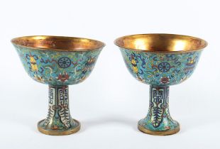 Paar Schalen, Stem cup, Cloisonné, China, 20.Jh.