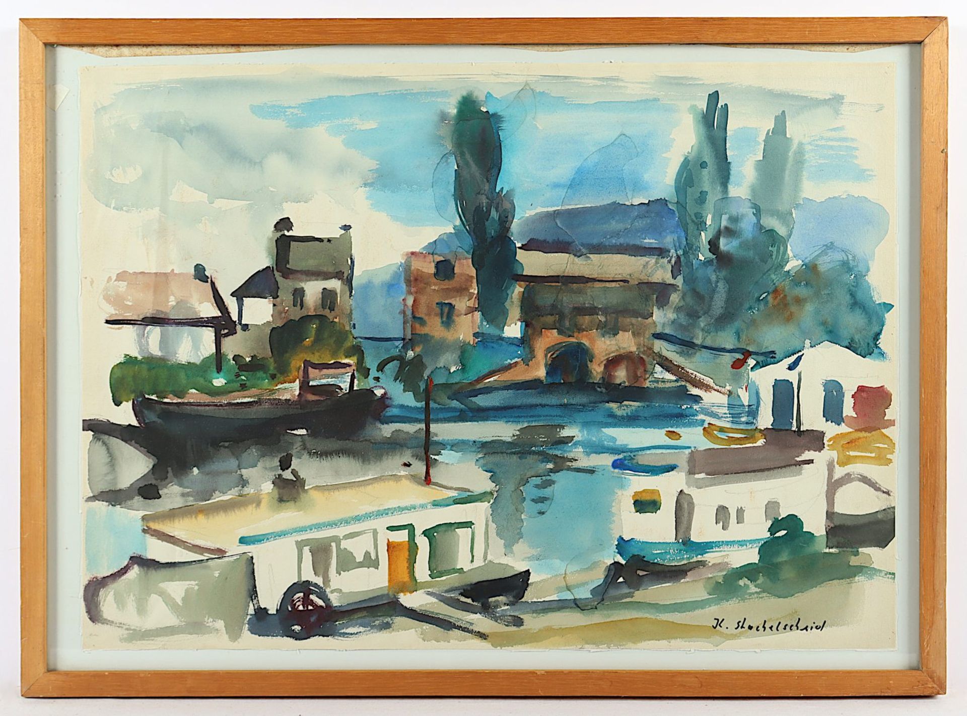 Stachelscheid, Binnenhafen, Aquarell auf Papier; signiert