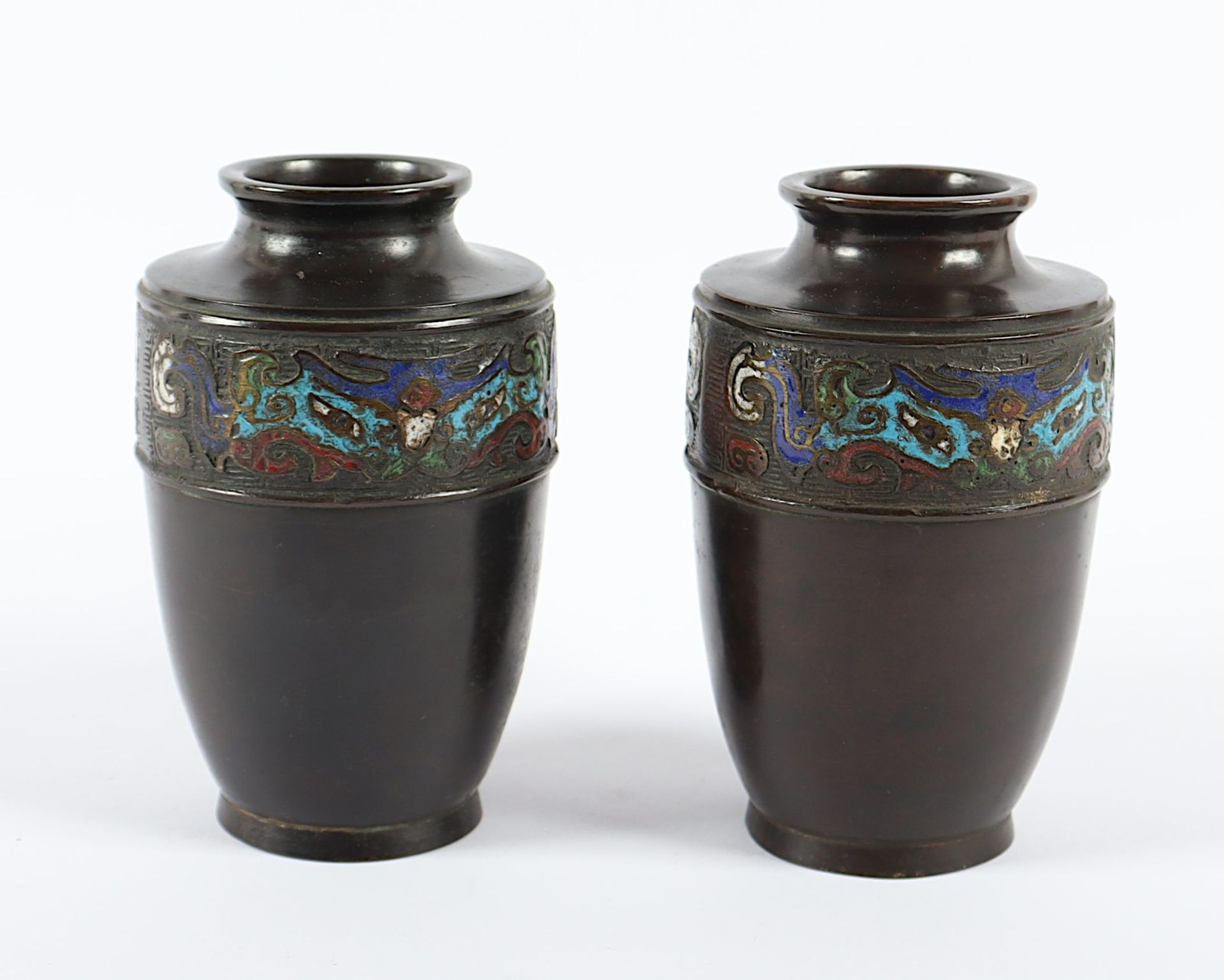 Paar Vasen, Bronze, Champlevé, China, um 1900 - Image 2 of 3