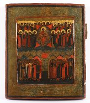 IKONE, "Christus und Synaxis der Erzengel und Heiligen", Russland, A.19.Jh.