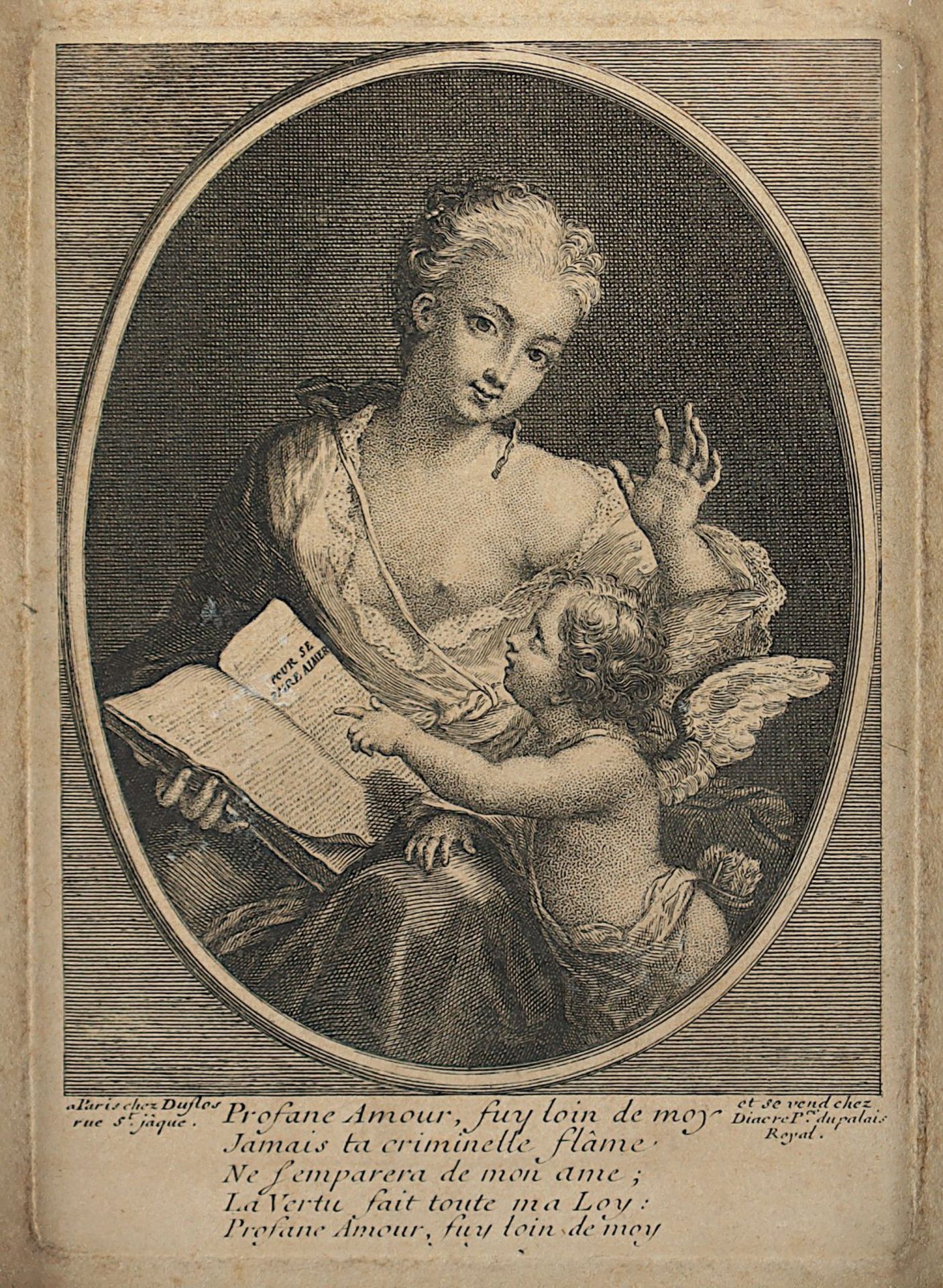 Duflos, Claude Augustin (1700-1786), "Virtue Denying Profane Love", Stich, R. - Bild 2 aus 2