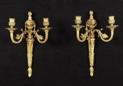 Paar Wandleuchter, Bronze, vergoldet, Louis-Seize-Stil, Frankreich, E.19.Jh.