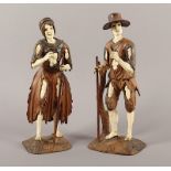 zwei Bettlerfiguren, Holz, Elfenbein, in der Art von Troger, 17.Jh.