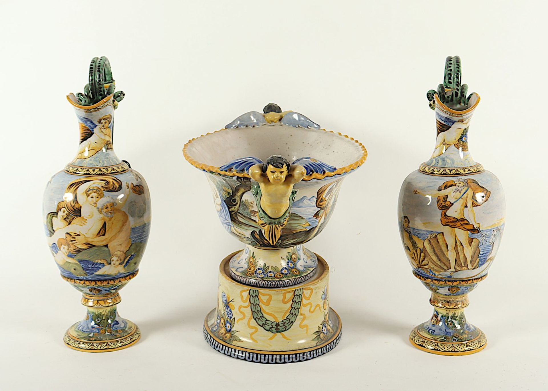 zwei Vasen und eine Schale, Fayence, Italien, 20.Jh. - Bild 2 aus 5
