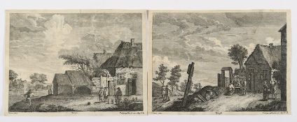 Hertel, Johann Georg (1700-1775), zwei Kupferstiche, Landschaften nach Teniers