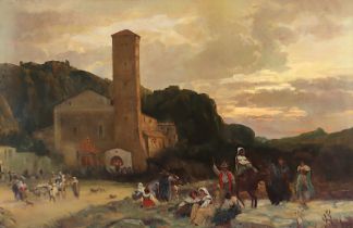ACHENBACH, Oswald (1827-1905), Kopie E.19.Jh. nach, "Italienische Landschaft im Abendrot", R.