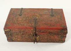 Barocker Koffer, Holz, Leder, Spanien, 18.Jh.