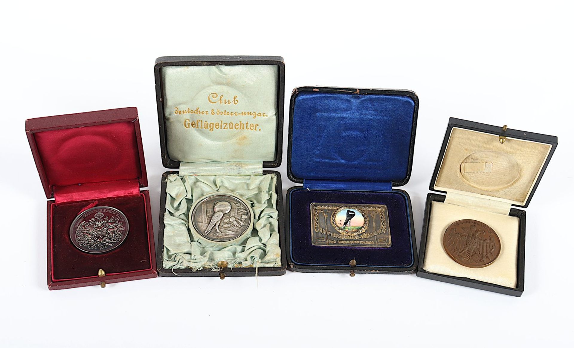 vier Medaillen Geflügelzucht, Deutsch, um 1900