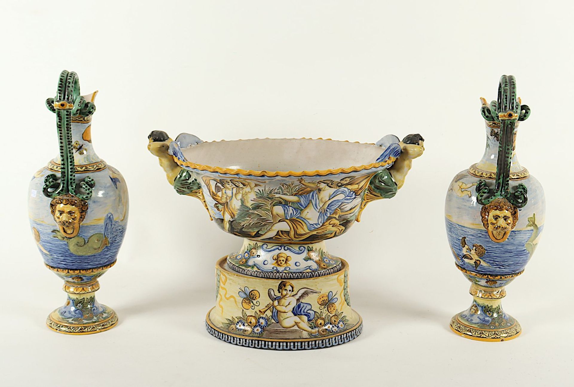 zwei Vasen und eine Schale, Fayence, Italien, 20.Jh. - Bild 3 aus 5