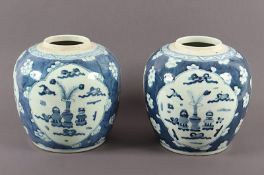 zwei Ingwertöpfe, Porzellan, geborstenes Eis, Antiquitäten, China, 19.Jh.