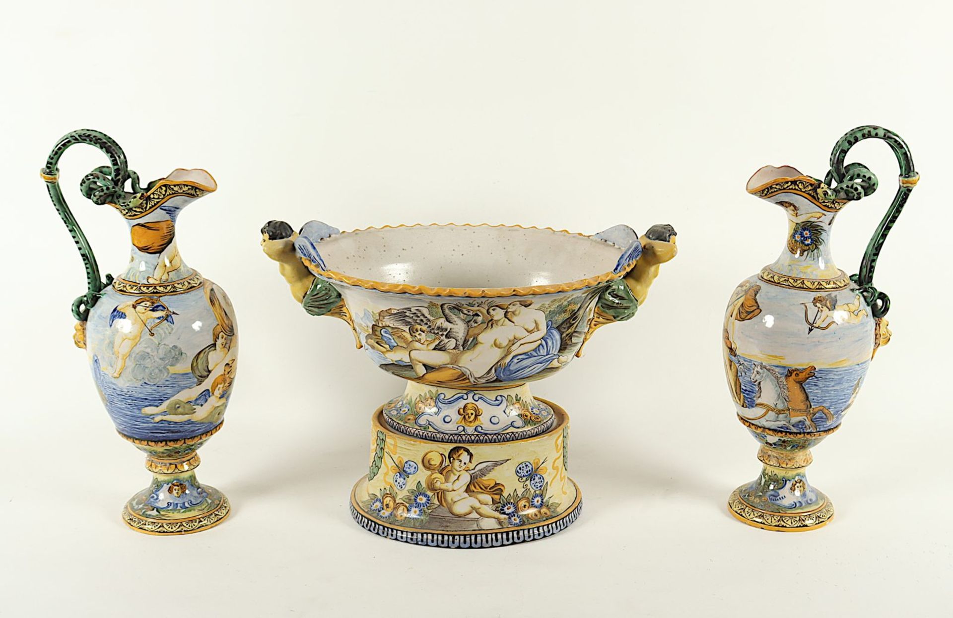 zwei Vasen und eine Schale, Fayence, Italien, 20.Jh.