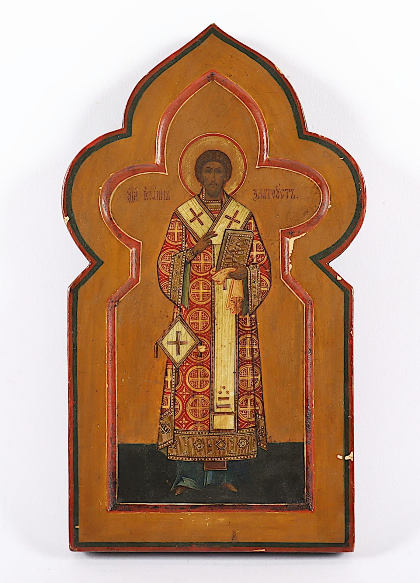 Ikone, "Heiliger", Tempera/Holz, 31 x 18, besch., Russland, E.19.Jh.