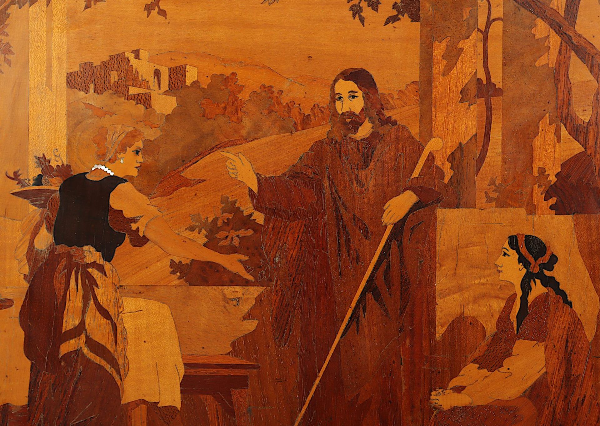 Jesus bei Martha und Maria in Bethanien, Marketerie, gerahmt - Bild 2 aus 3