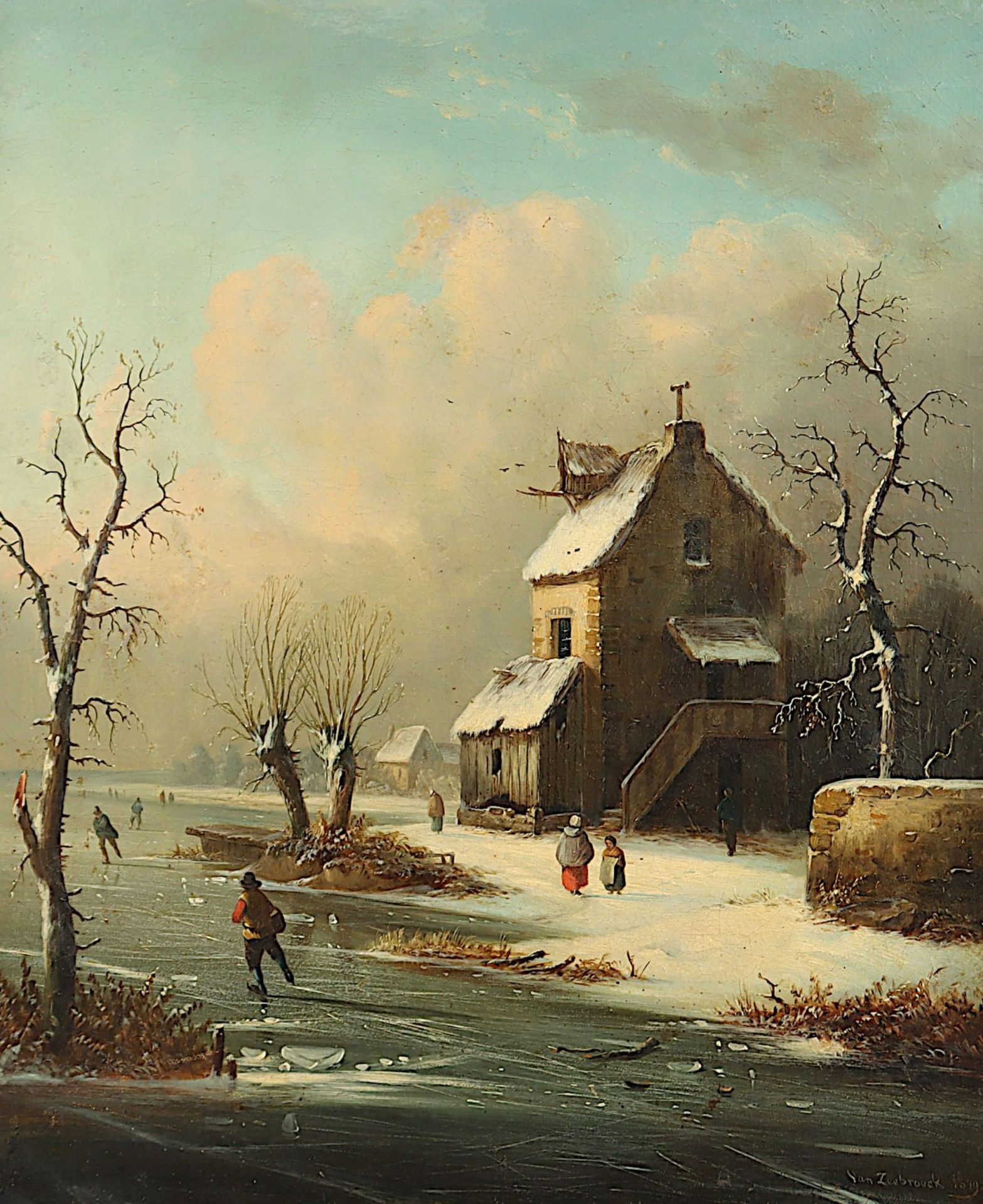VAN ZEEBROECK (Niederlande M.19.Jh.), "Niederländische Winterlandschaft", R.