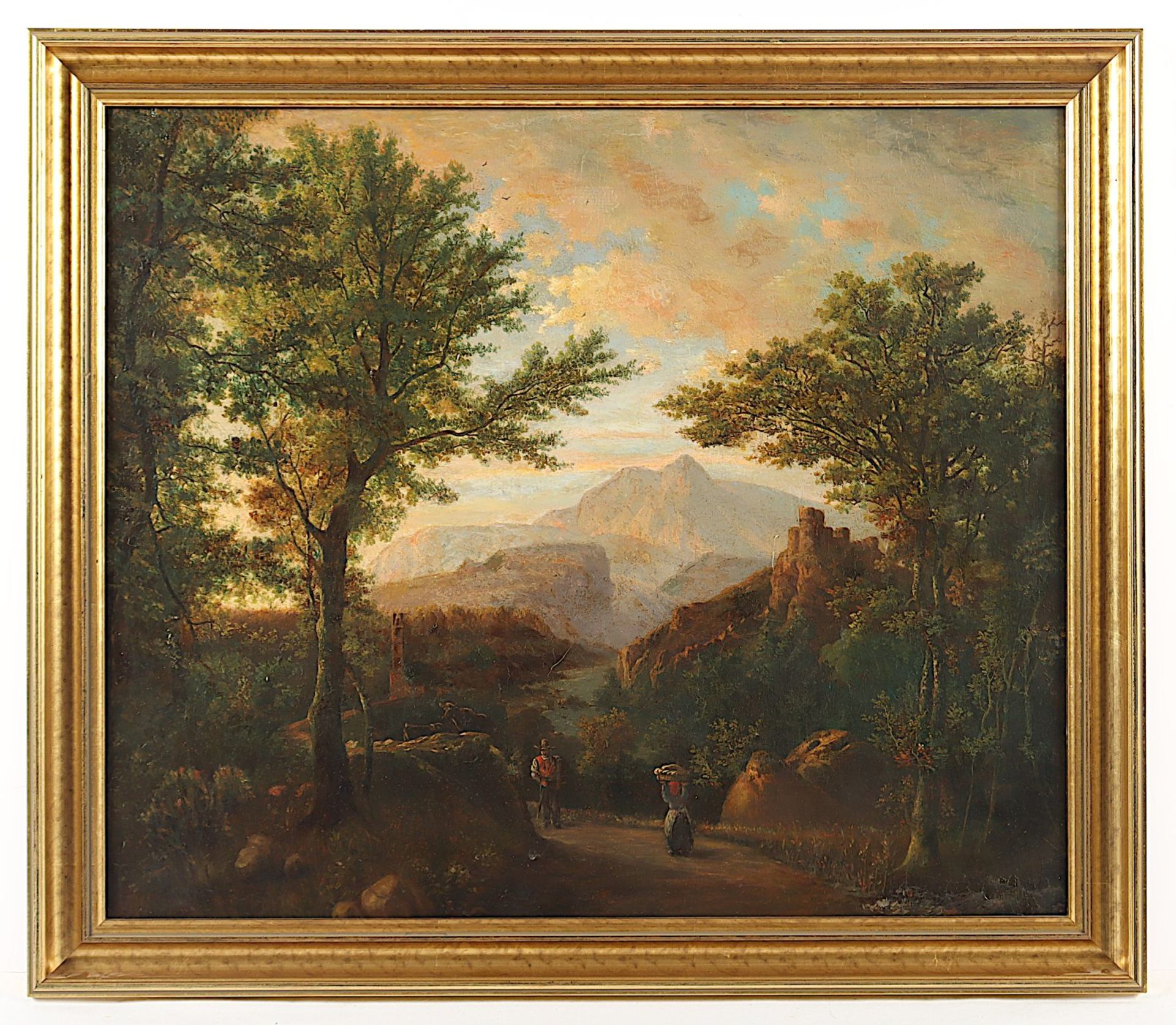 Maler M.19.JH., "Romantische Landschaft mit Burg", R.