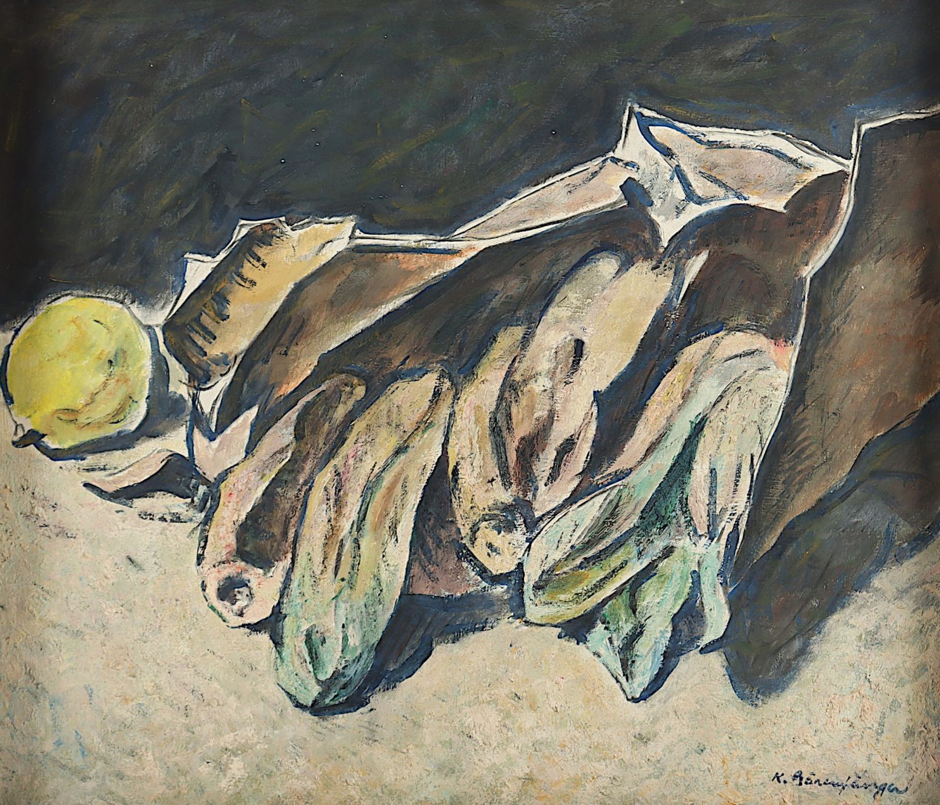 BÄRENFÄNGER, Karl (1888-1947), "Stilleben mit Chicorée", Öl/Malkarton, R. - Bild 2 aus 4
