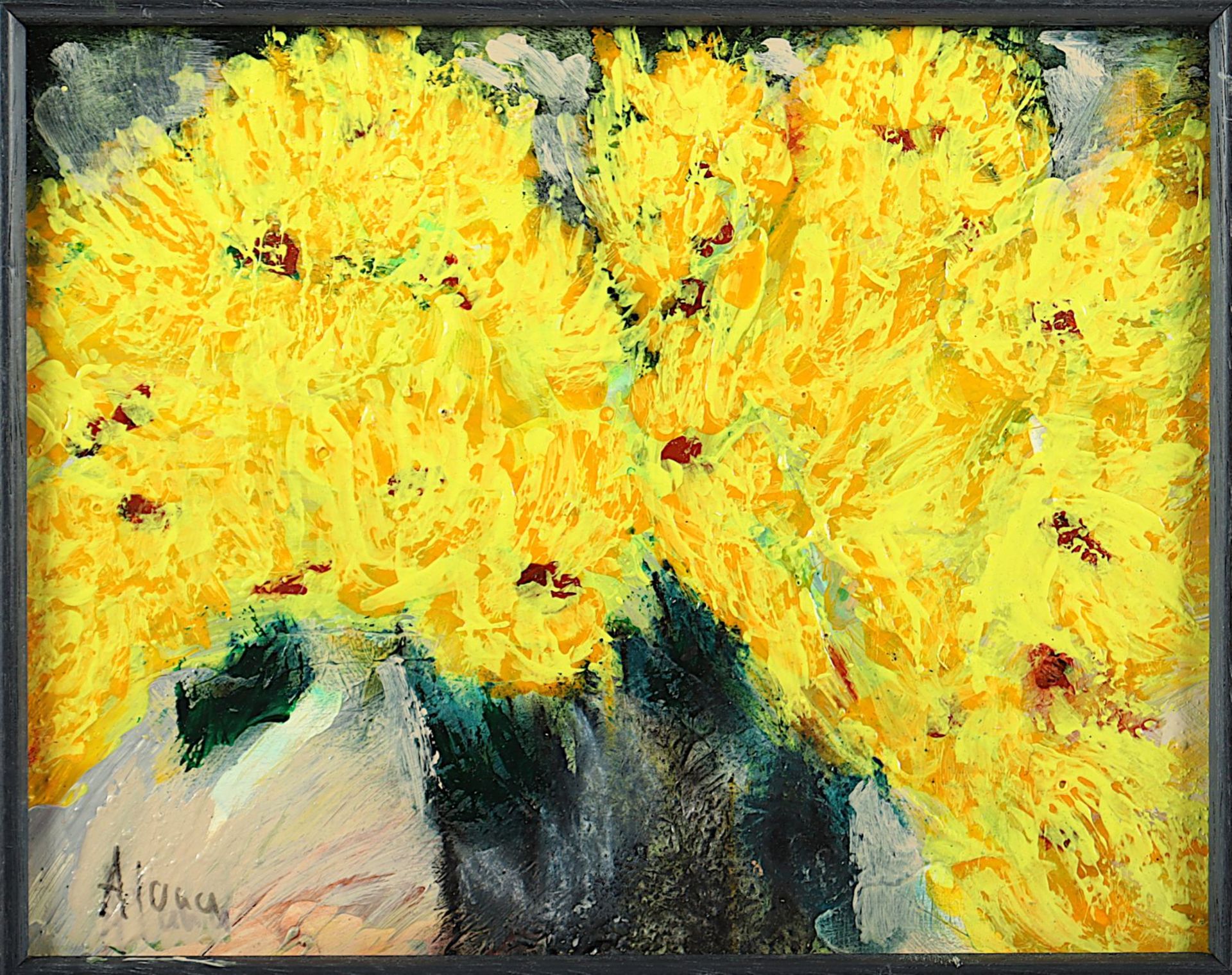 Alana, "Chrysanthemen", Acryl/Holz, R. - Bild 2 aus 2