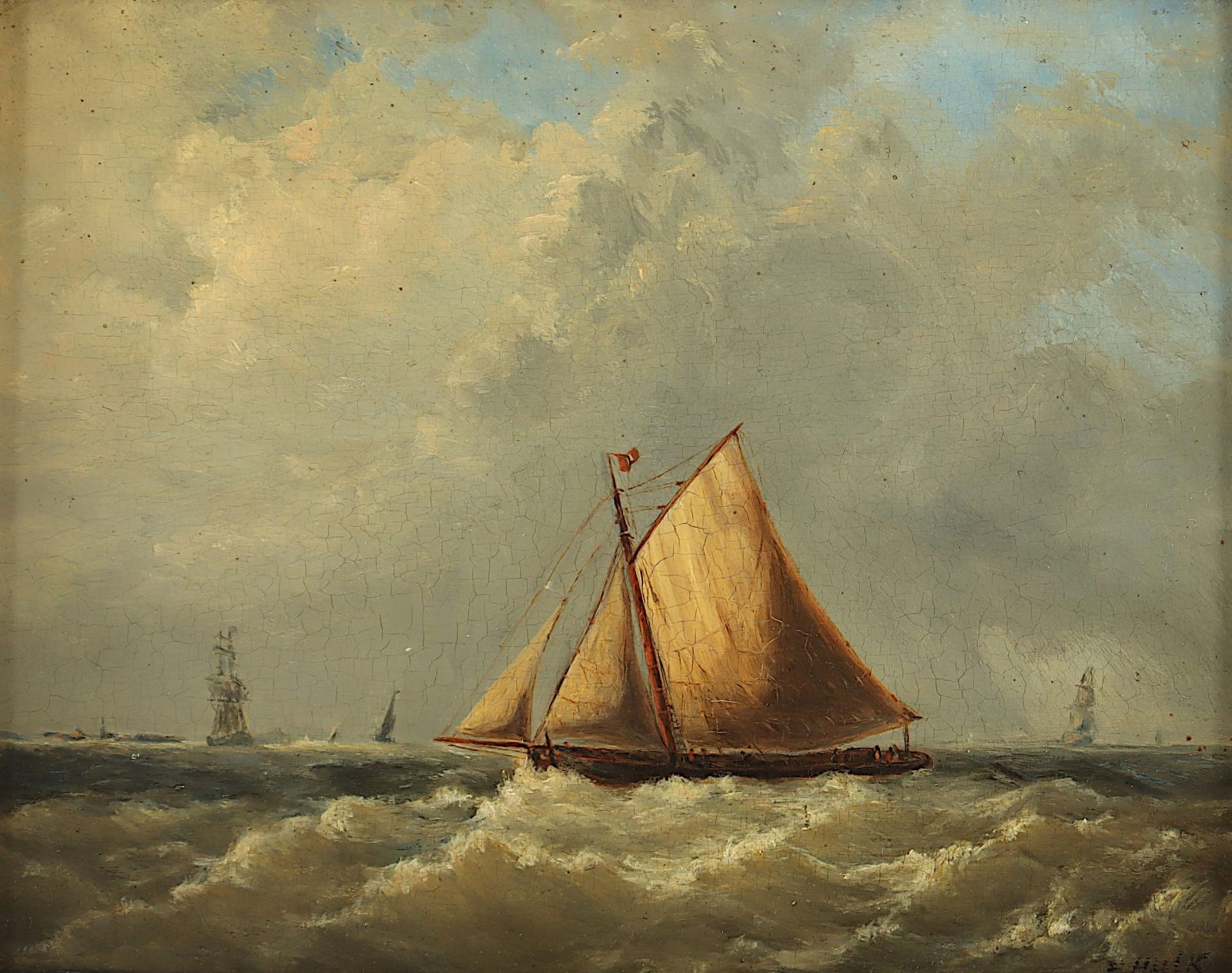 HULK, Hendrick (1842-1937), "Bewegte See mit Schiffen", R. - Bild 2 aus 4