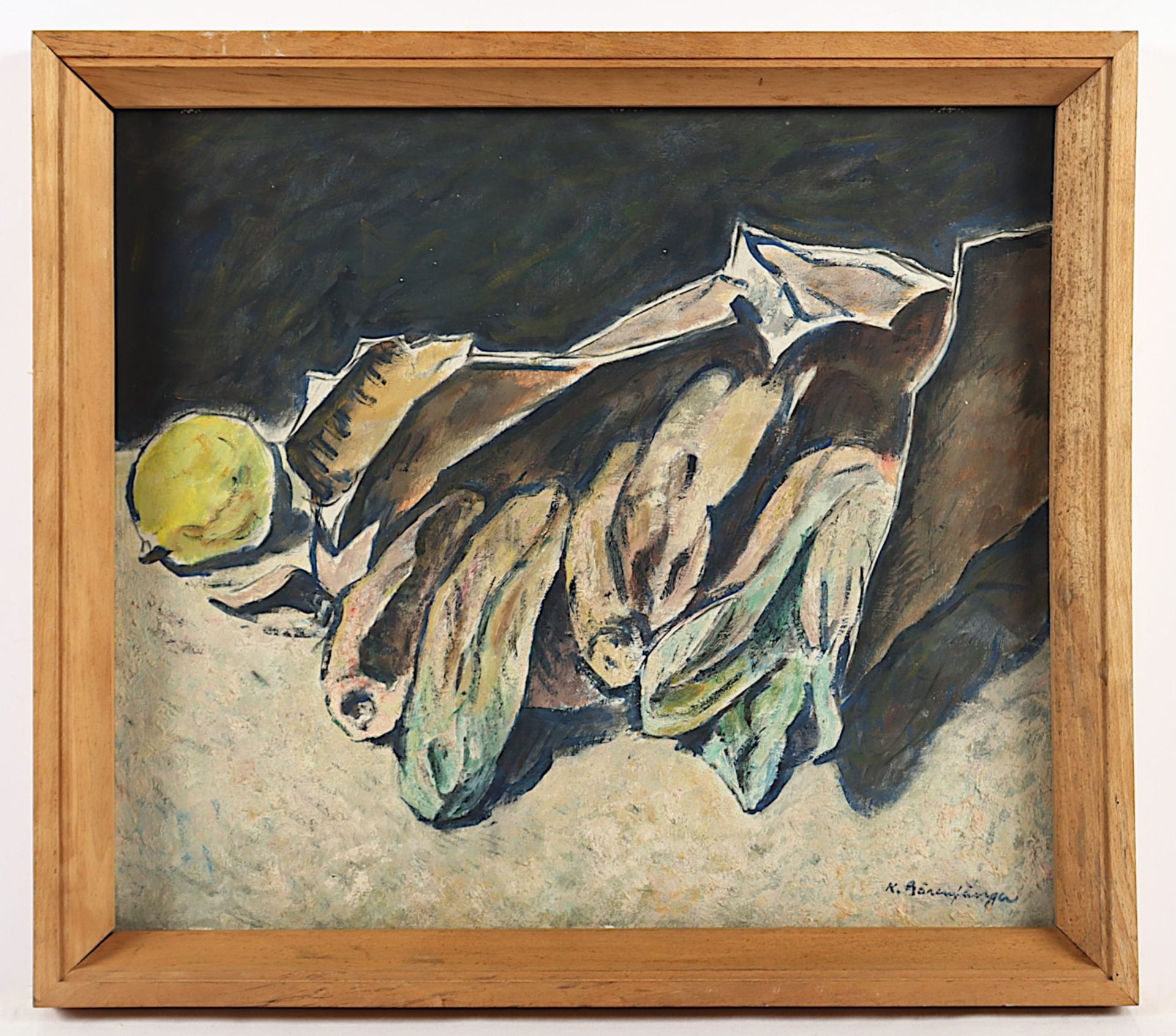BÄRENFÄNGER, Karl (1888-1947), "Stilleben mit Chicorée", Öl/Malkarton, R.