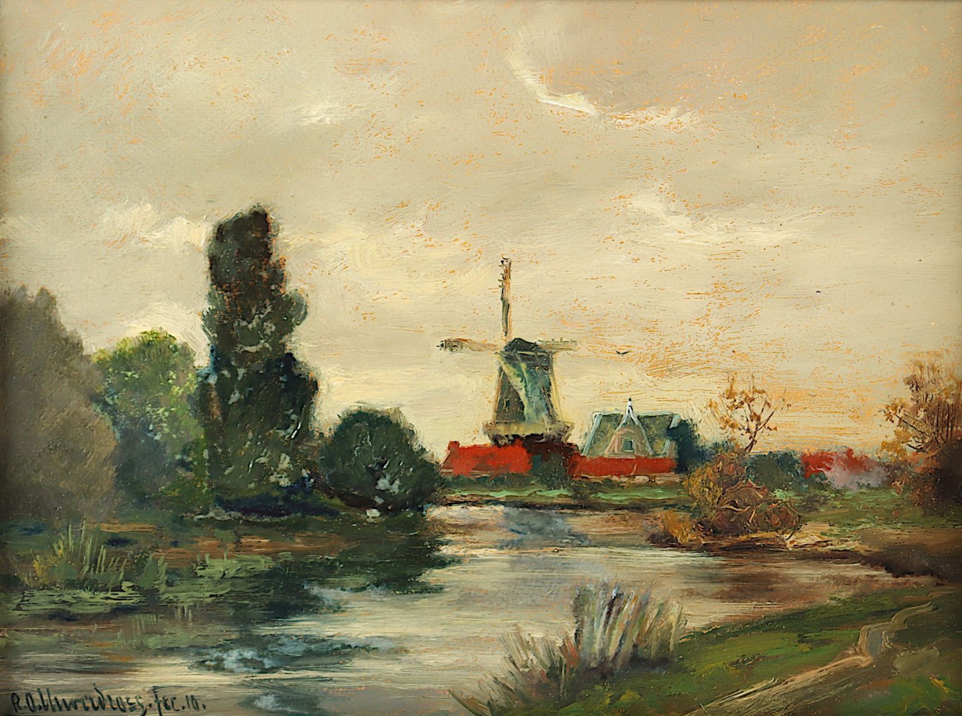 Unverdross, Raphael Oskar (1873-1952), "Niederländische Landschaft mit Windmühle", R. - Bild 2 aus 3