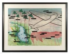 Meyer, R., "Landschaft mit Flugzeug", R.