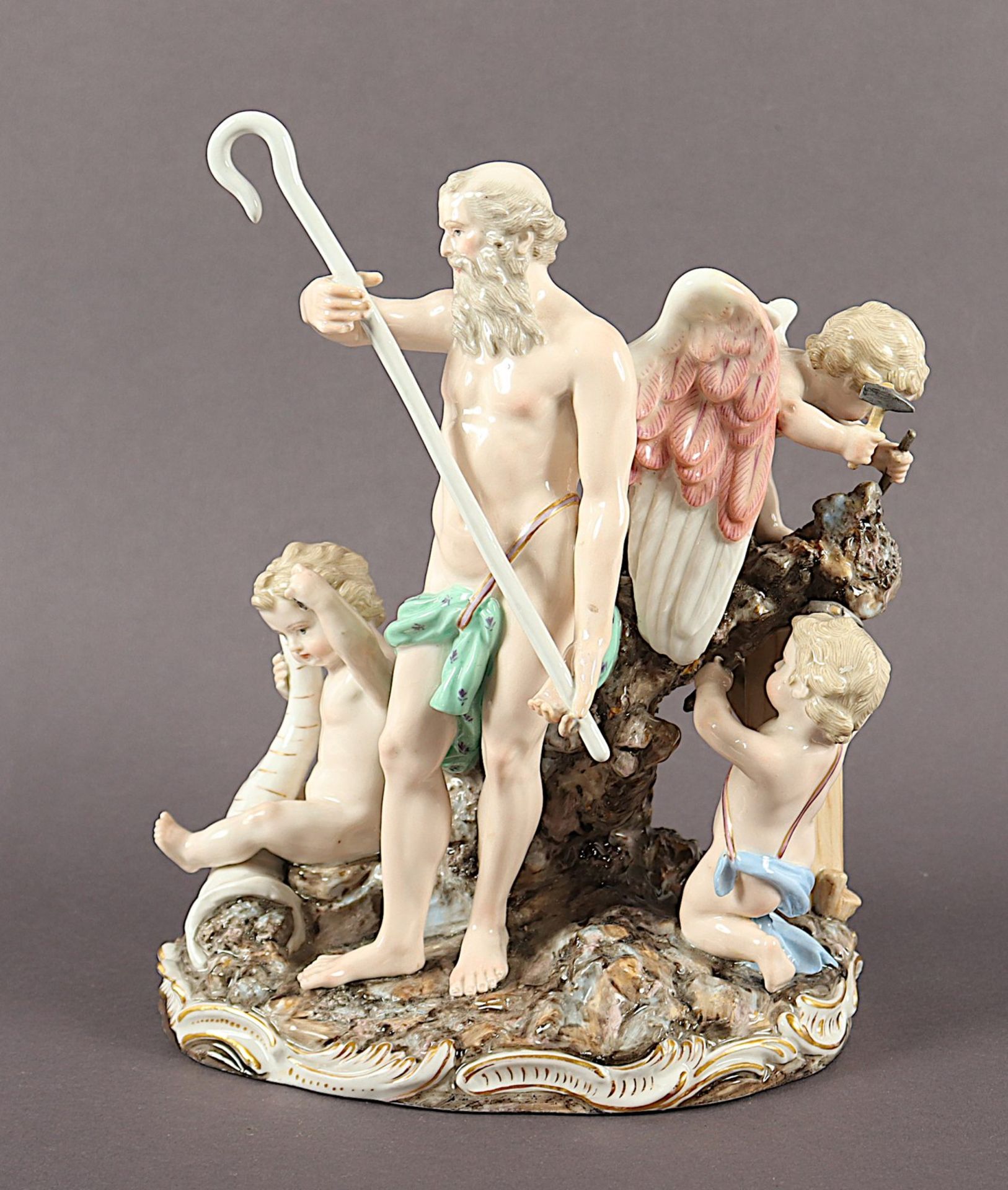 Allegorie "Saturn und drei Putten", Modell D 4, Michel Victor Acier, Meissen, 19.Jh.