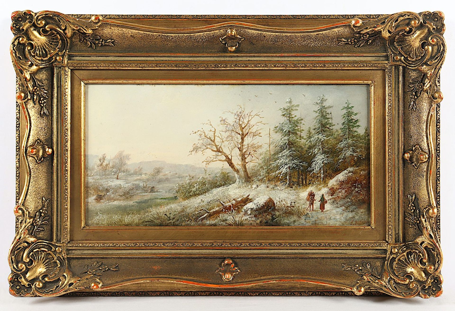 Böhm, Eduard (1830-1890), "Winterlandschaft mit Holzsammlern", R.