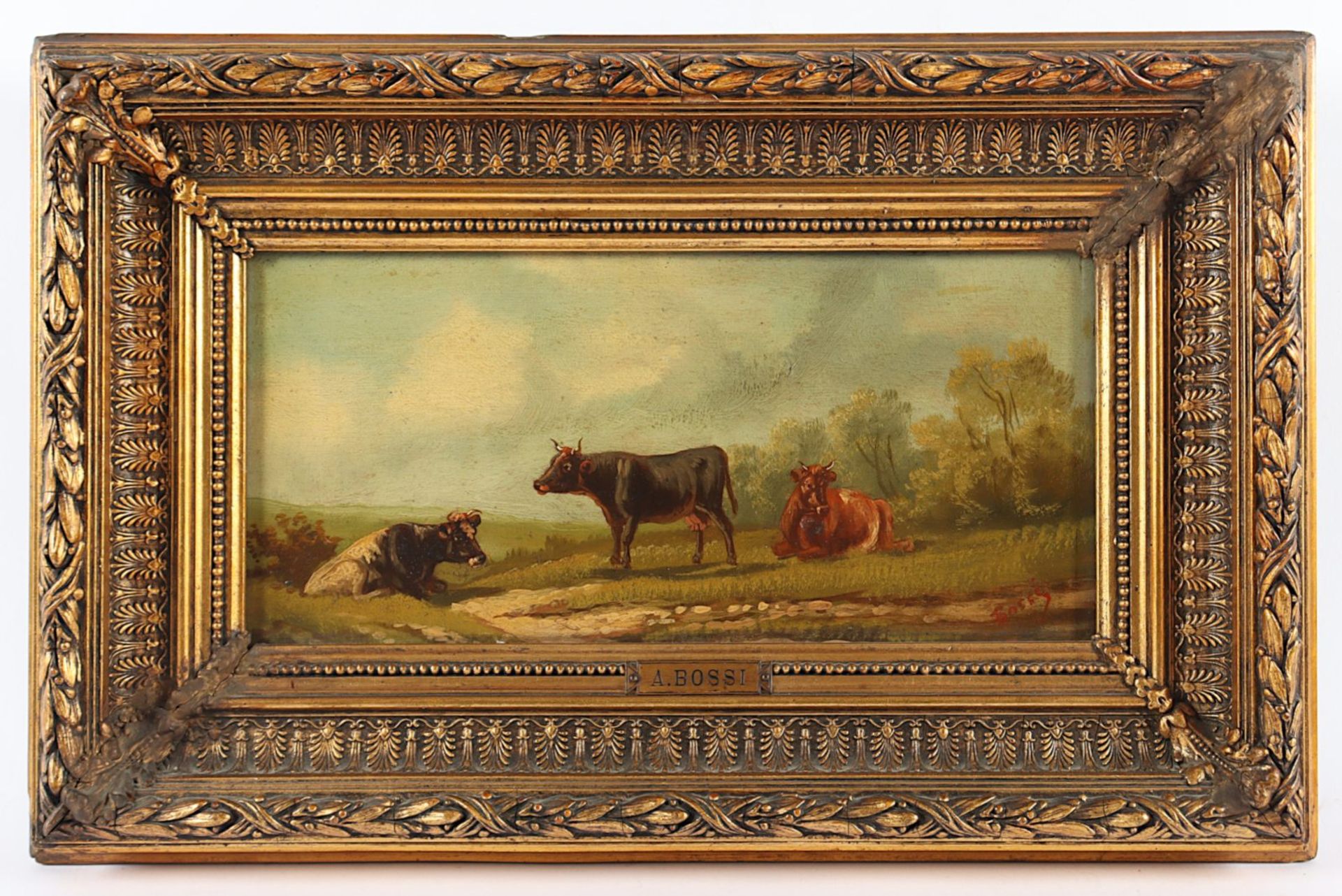 KAUFMANN, Karl (1843-1905), zugeschrieben, "Landschaft mit Kühen", signiert "Bossi", R.
