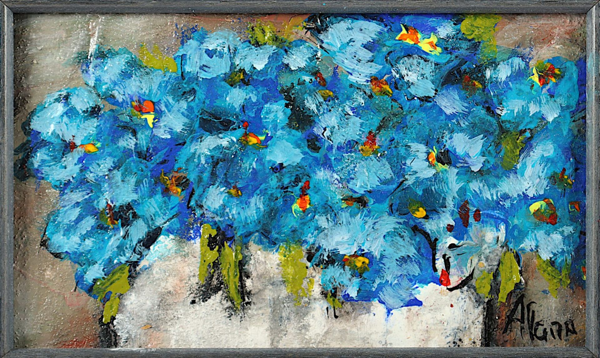 Alana, "Blue Flowers", Acryl/Holz, R. - Image 2 of 2