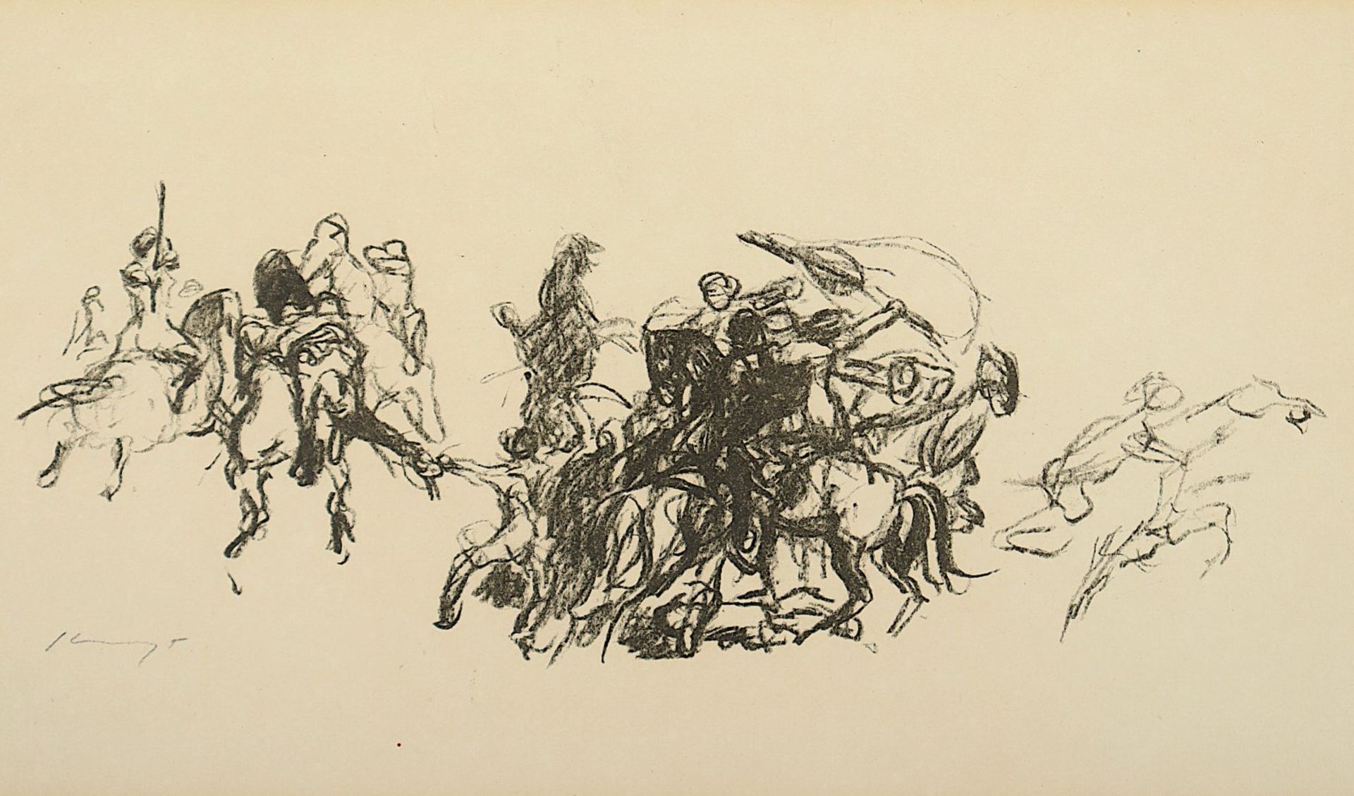 SLEVOGT, Max (1868-1932), "Reiterkampf", Originallithografie, R.