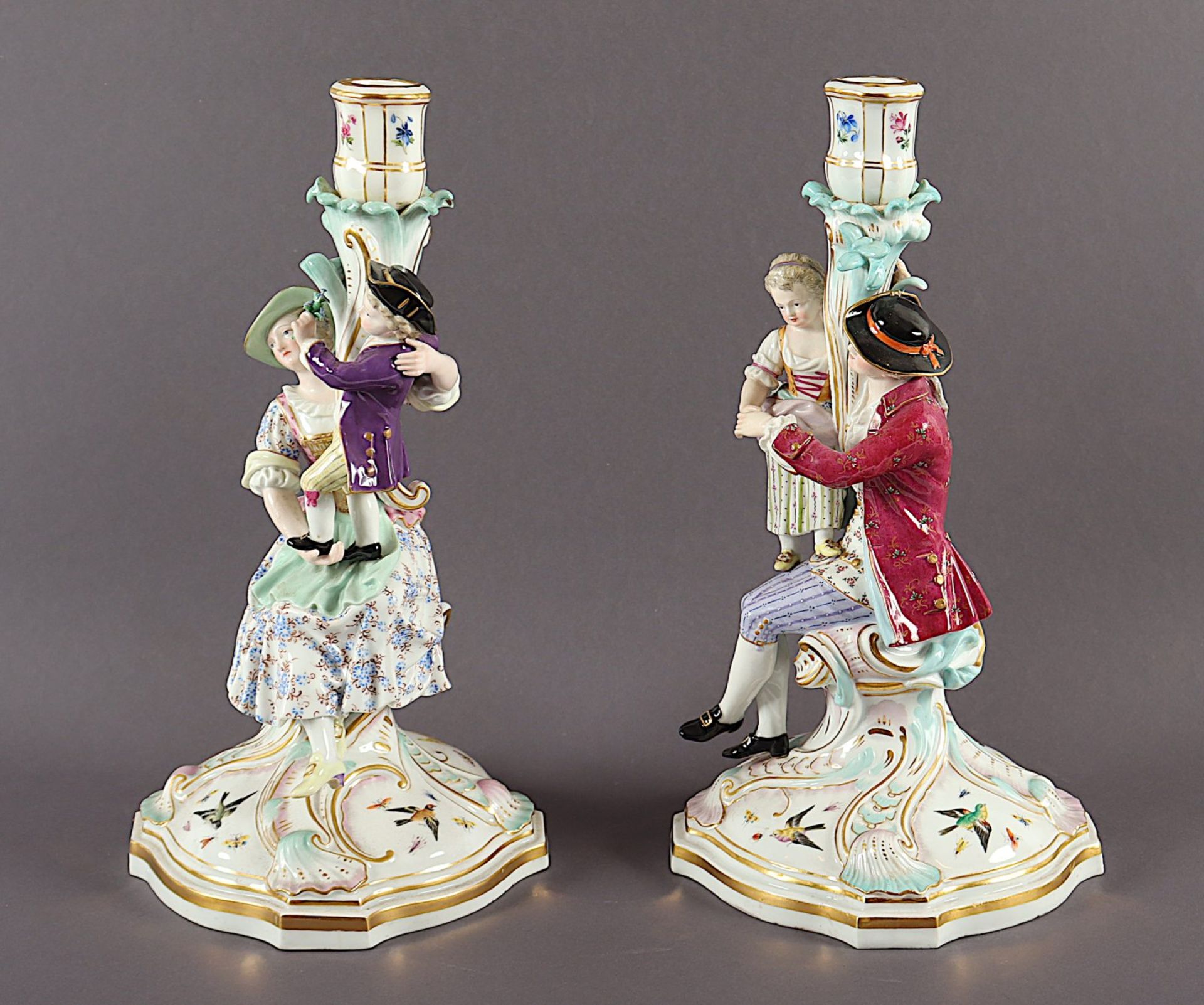 Paar Leuchter mit Gärtnerfiguren, E.A. Leuteritz, Meissen, 19.Jh. - Bild 3 aus 9