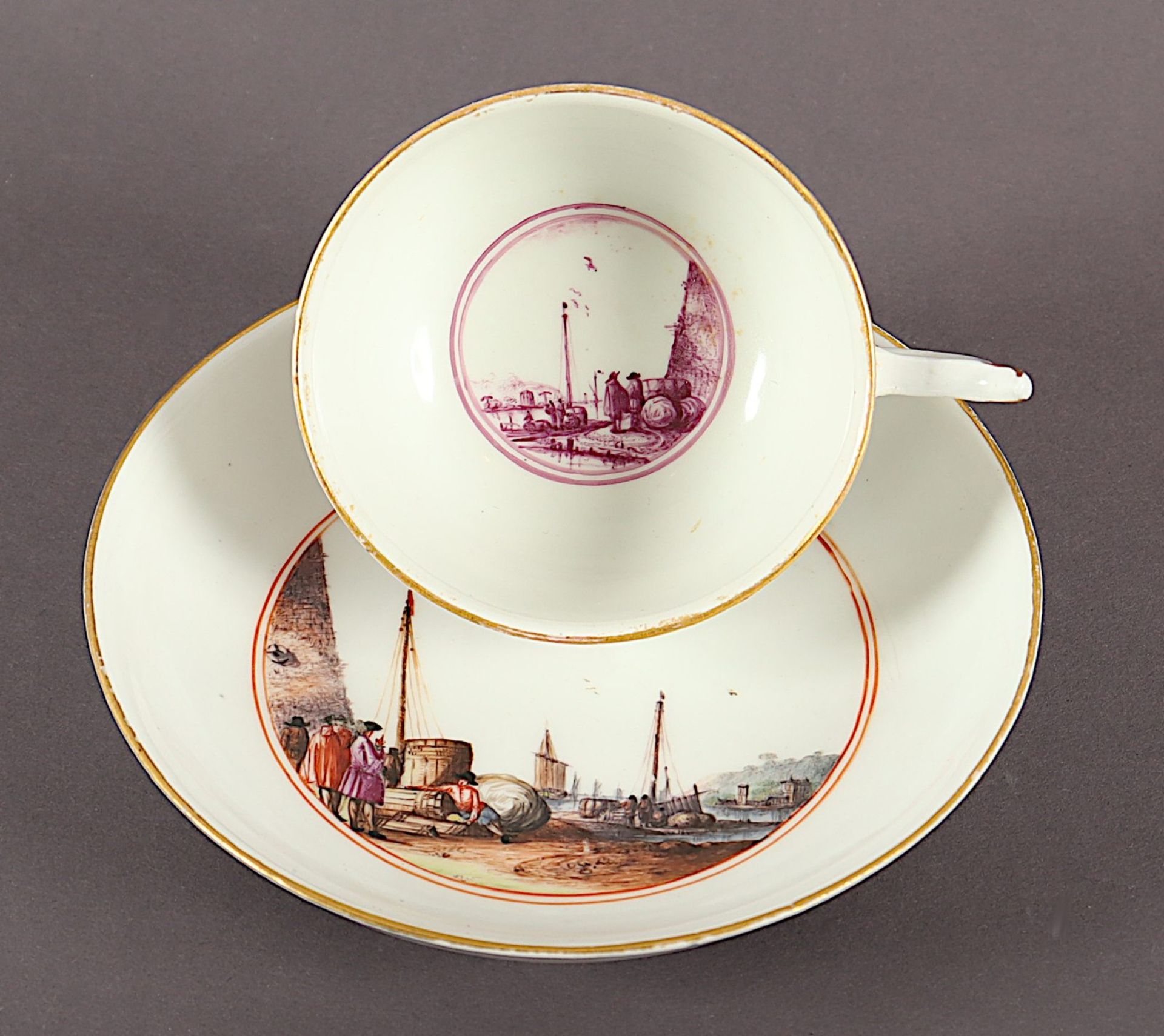 Tasse mit Untertasse, Kauffahrteiszenen, Meissen, um 1735/40 - Bild 3 aus 4