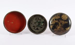 Handspiegel, Bronze, Lackdose, Japan, Meiji