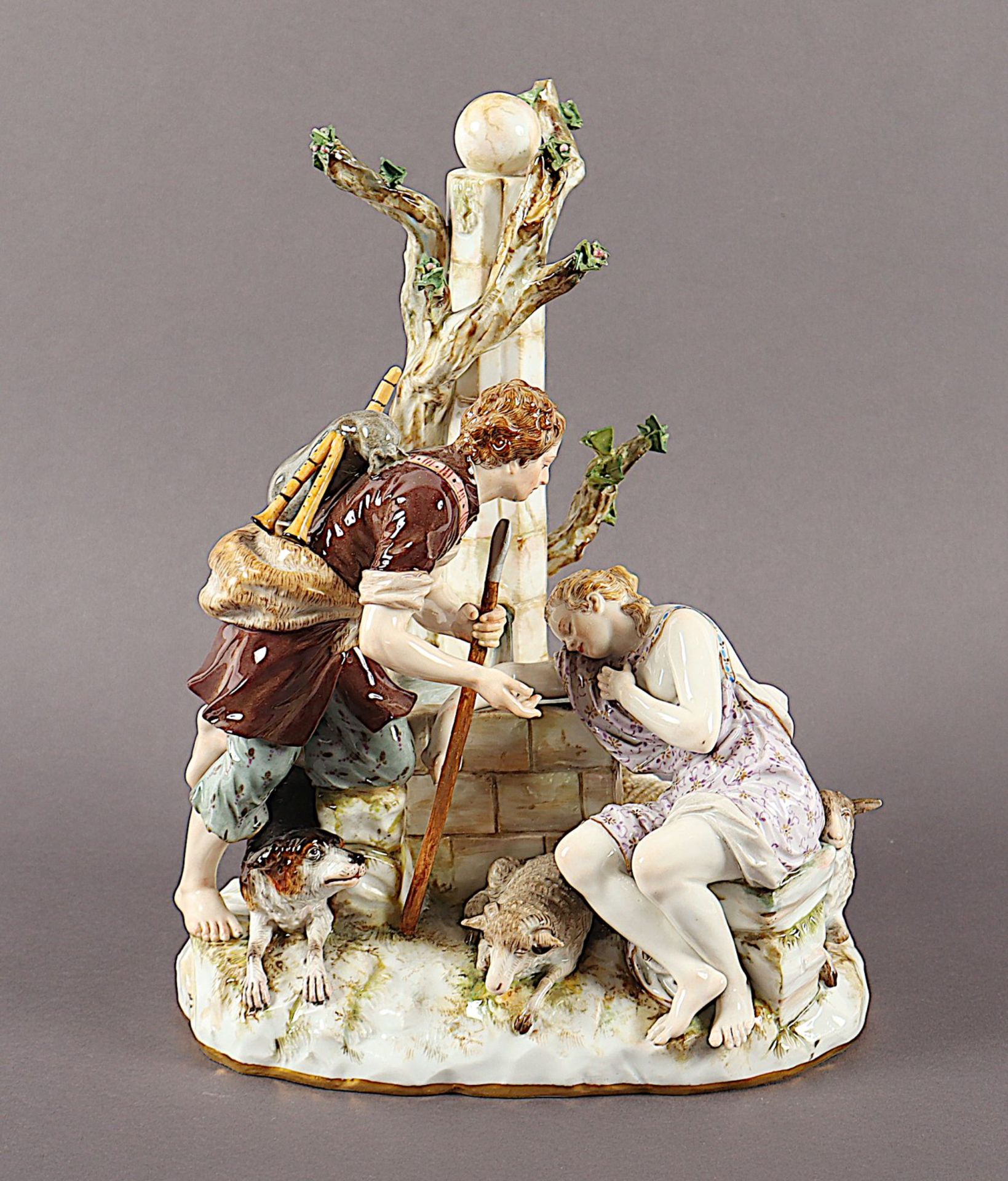 "SCHÄFERGRUPPE AM BRUNNEN", Modell 1290, Entwurf Johann Joachim KAENDLER von 1750, MEISSEN, 19.Jh.