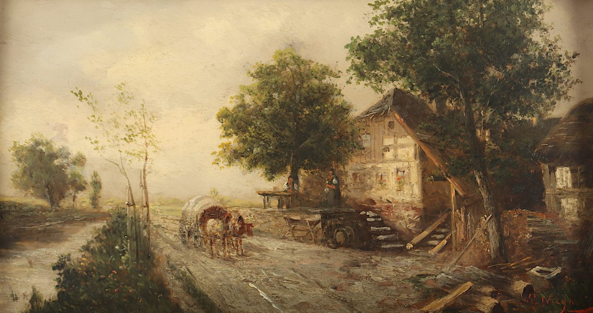 WAGNER, R. (deutsch um 1900), "Landschaft mit Gasthaus", R.