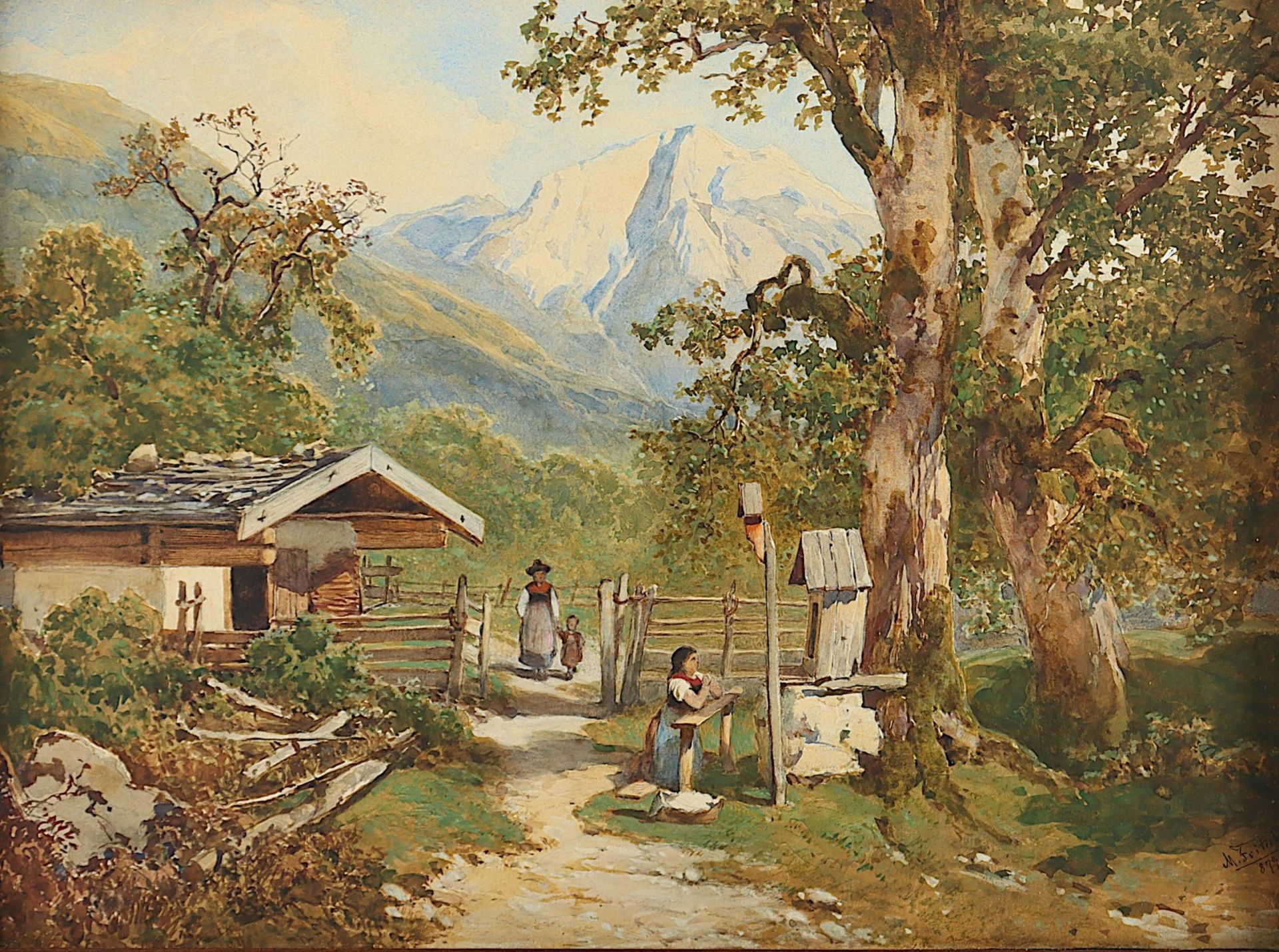 FRITSCH, Melchior (1826-1889), "Alpenlandschaft mit Wegekreuz", R.
