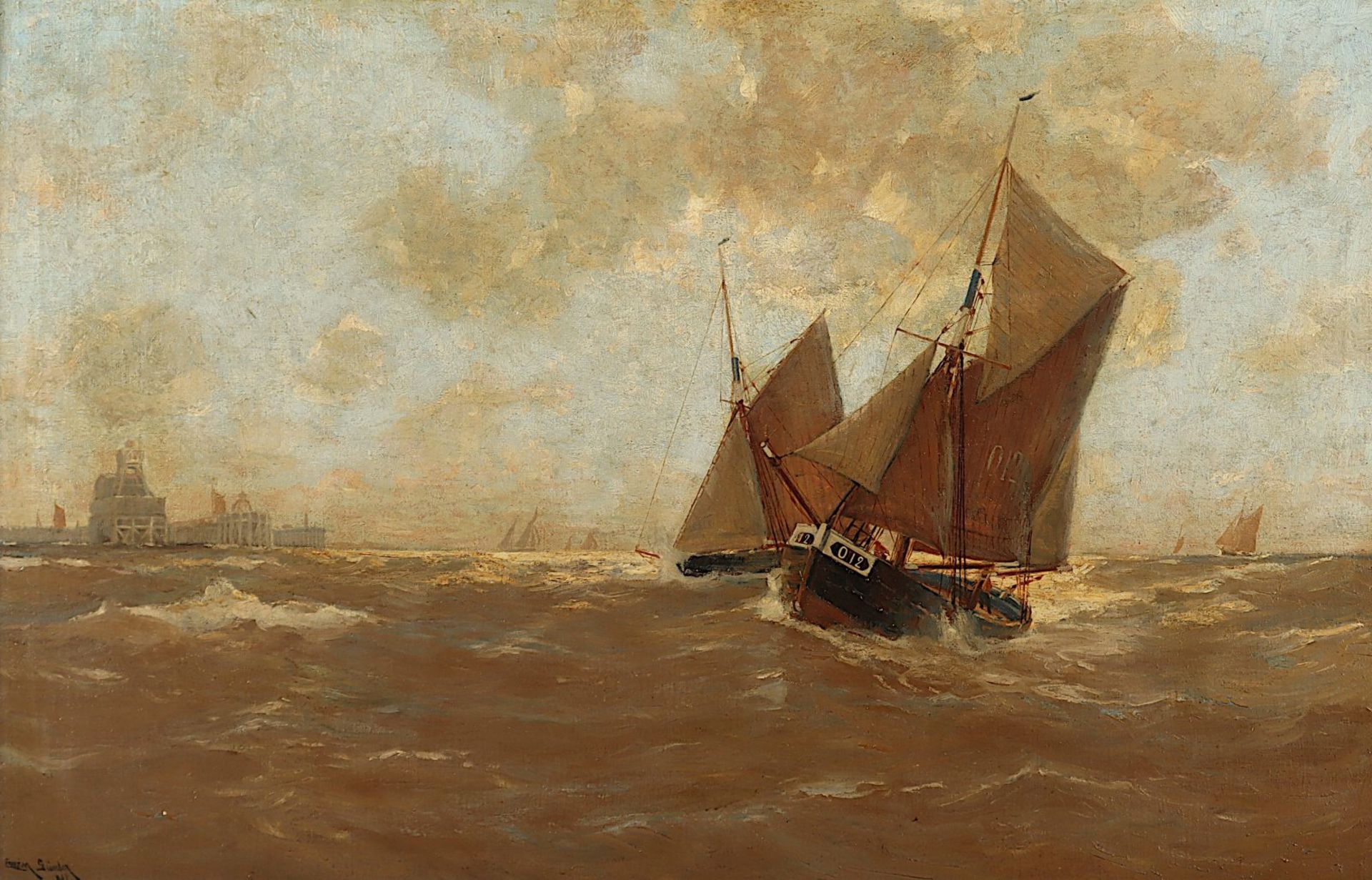 GÜNTER, Erwin (1864-1927), "Schiffe vor einer Küste", R.