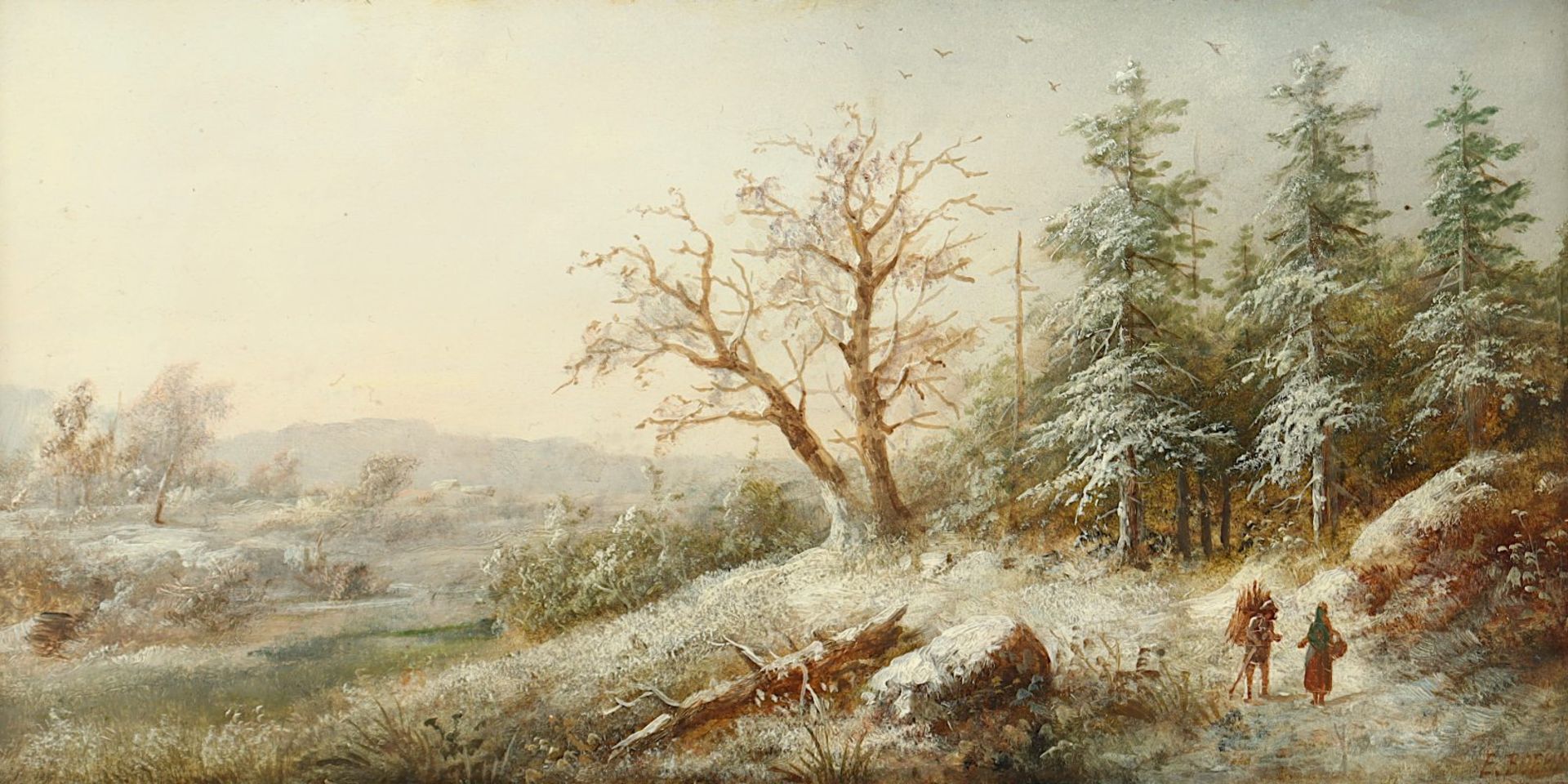 Böhm, Eduard (1830-1890), "Winterlandschaft mit Holzsammlern", R. - Bild 2 aus 4