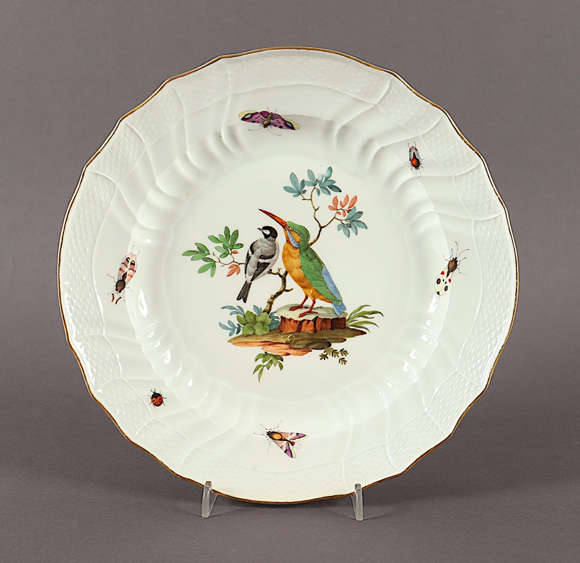 Teller, Neuozier, Vögel und Insekten, Meissen, um 1770