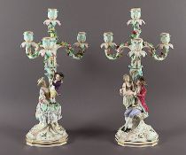Paar Leuchter mit Gärtnerfiguren, E.A. Leuteritz, Meissen, 19.Jh.
