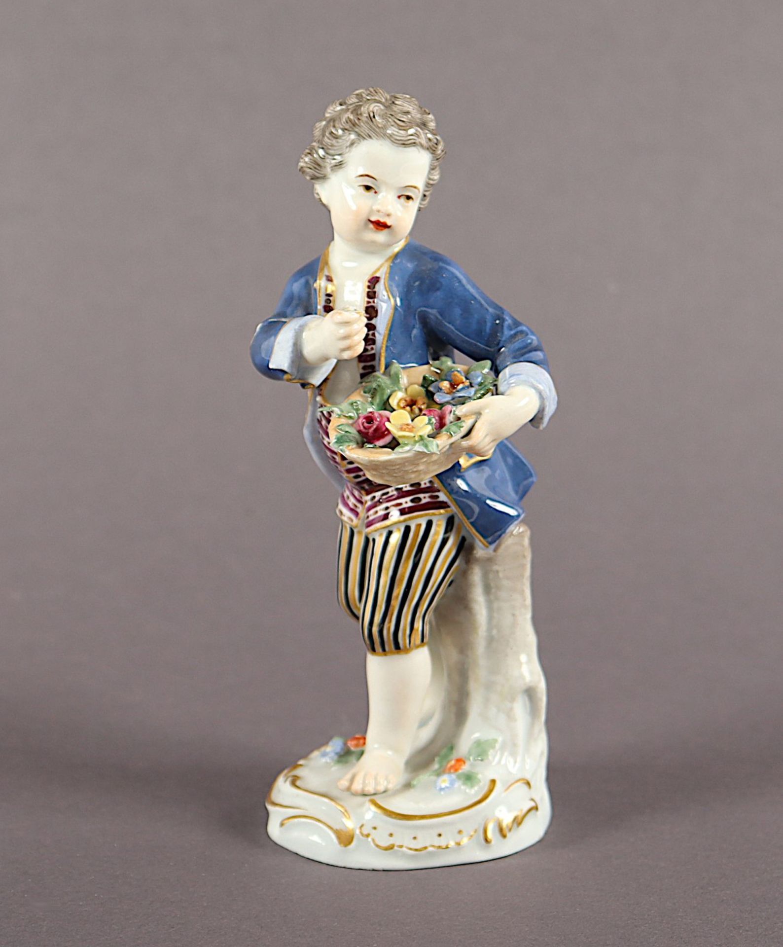 FIGUR "GÄRTNERKIND MIT BLUMENKORB", Modell 5, best., Johann Joachim KAENDLER, MEISSEN, E.19.Jh.