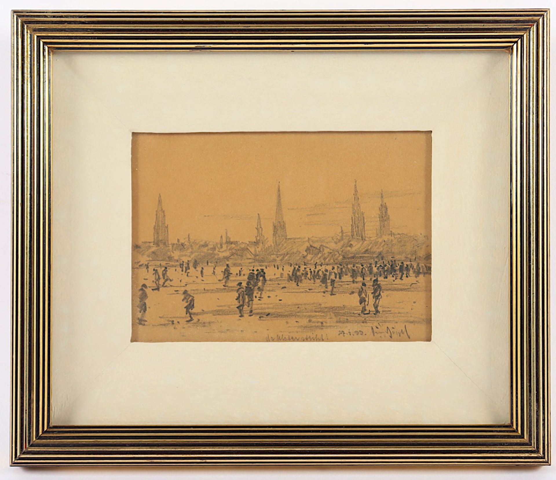 BÜRGEL, Oscar (Zeichner 1.H.20.Jh.), "Schlittschuhläufer auf der Binnenalster", R. - Bild 2 aus 3