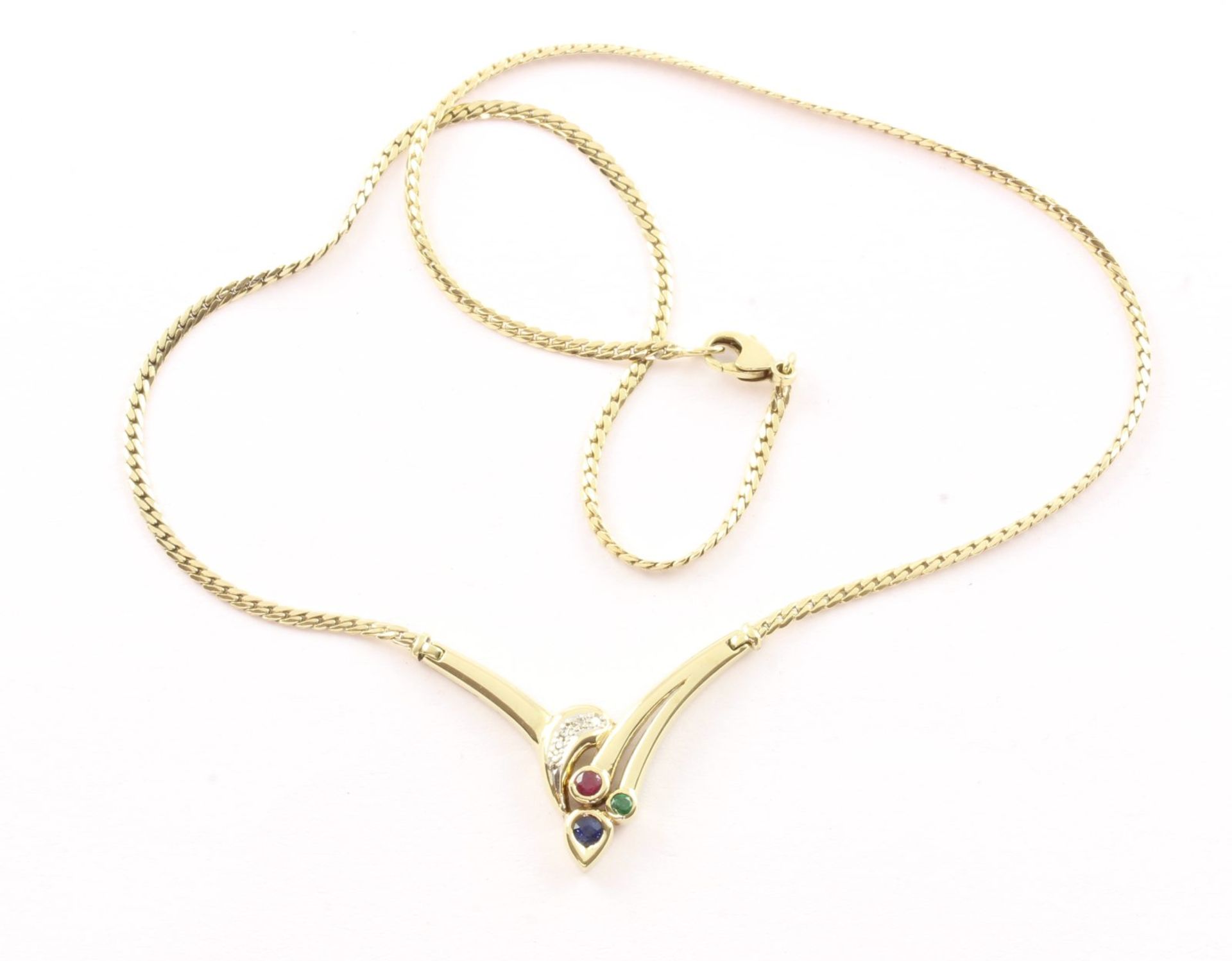 Collier, 585/ooo Gelbgold, Safir, Rubin, Smaragd, Diamanten