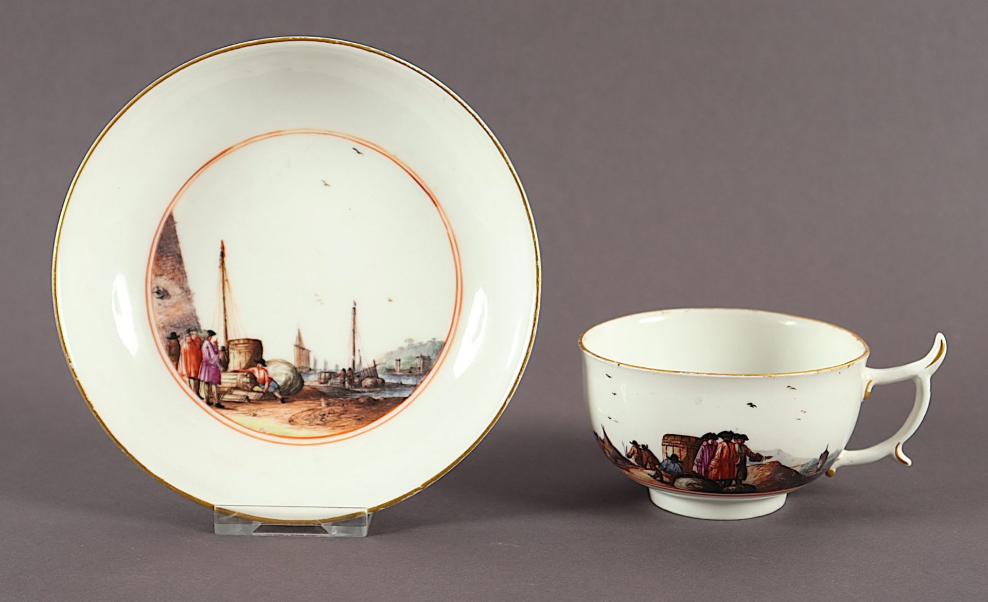 Tasse mit Untertasse, Kauffahrteiszenen, Meissen, um 1735/40