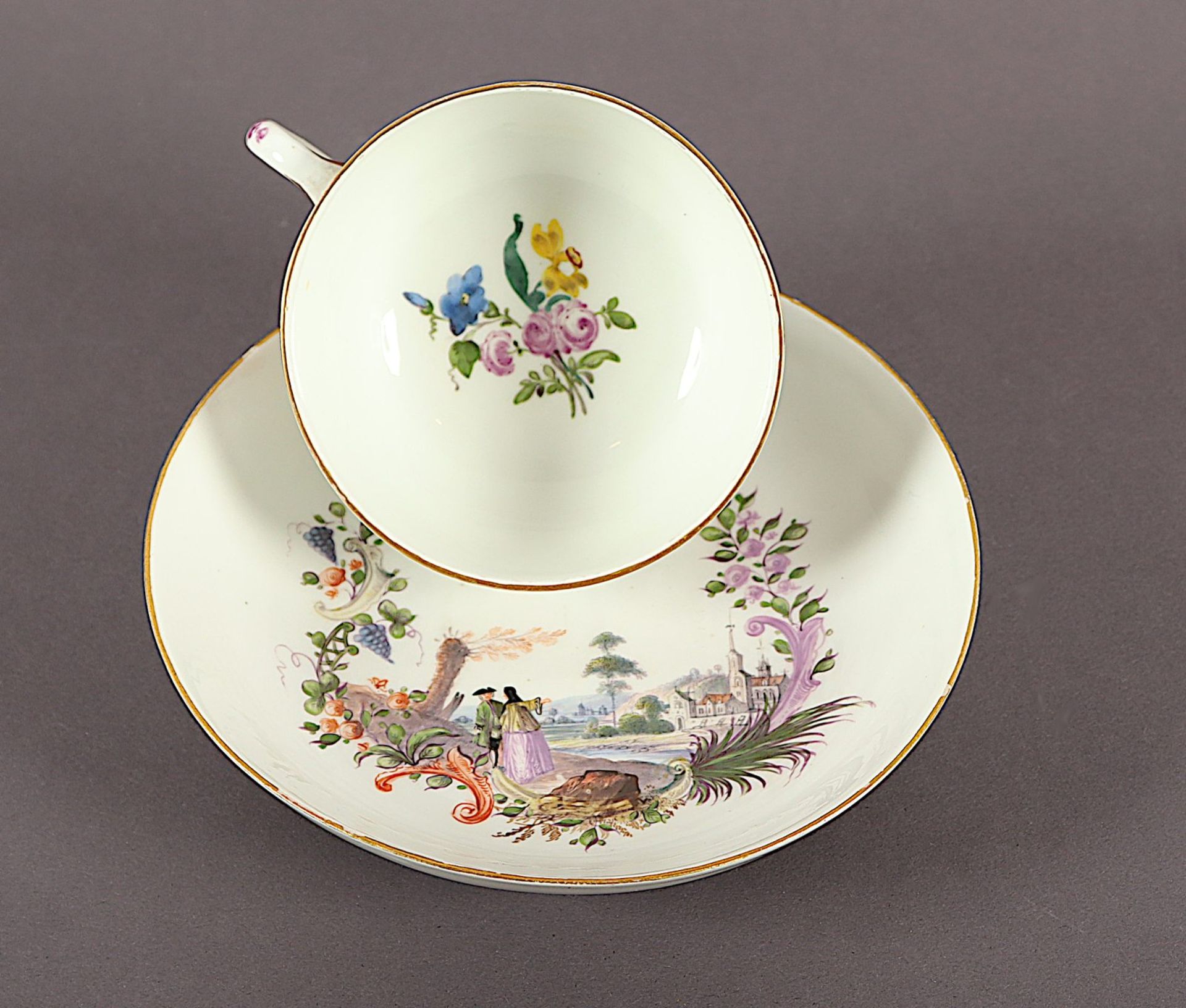 Tasse mit Untertasse, Flusslandschaft, Meissen, um 1740 - Image 2 of 3