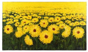 Moderner Maler, "Sonnenblumenfeld", Öl/Lwd., 80 x 150, unten rechts signiert und datiert 1975