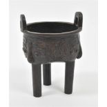 Archaic Chinese tripod bronze censer ("ding")