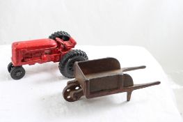 Hubley Kiddie Toy Tractor, Cast Iron Wheelbarrow